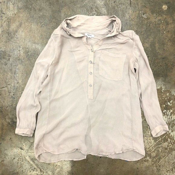 Helmut Lang Tops - Helmut Lang Top Half Button Long Sleeve Pale Cream Pink Viscose Collar P